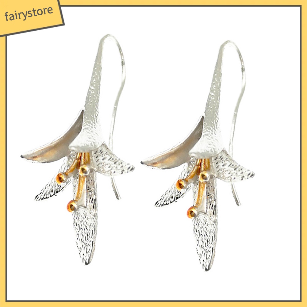 Bông tai dáng dài mặt hình hoa lily thời trang phong cách vintage