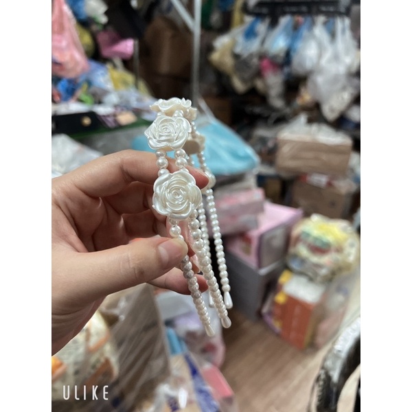 Bờm tóc Đôi giả ngọc trai đính hoa cực xinh tiện lợi