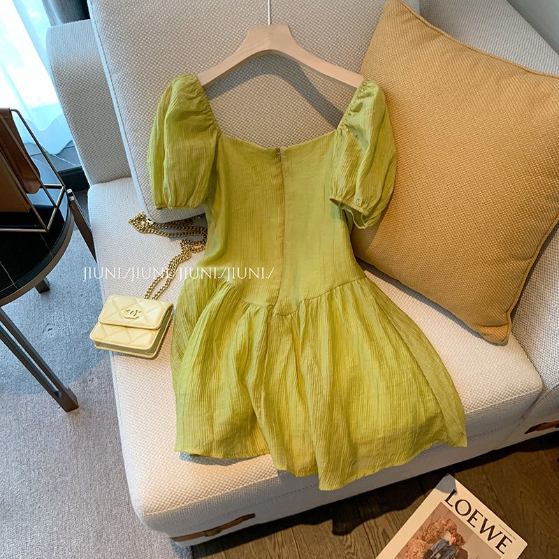 Đầm Cổ Vuông Tay Phồng Thời Trang Mùa Hè Mới Dành Cho Nữ