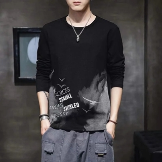 Áo thun nam cổ tròn dài tay cổ tròn dày dặn nam Winter plus phiên bản hàn quốc xu hướng thu đông áo sơ mi đáy trong phong cách nhật bản Hong Kong