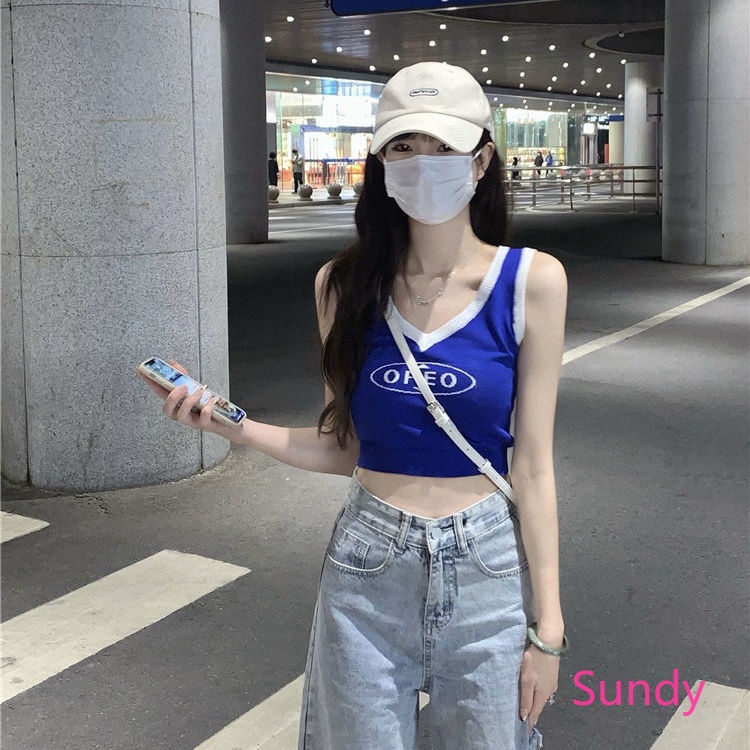 Áo Dệt Kim Hai Dây Cổ Chữ V Thời Trang Mùa Hè Cho Nữ