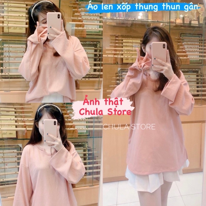 Áo len xốp thụng thun gân mỏng nhẹ chữ U chulastore - Áo thun dài tay gân tăm chất len gạo chulastore