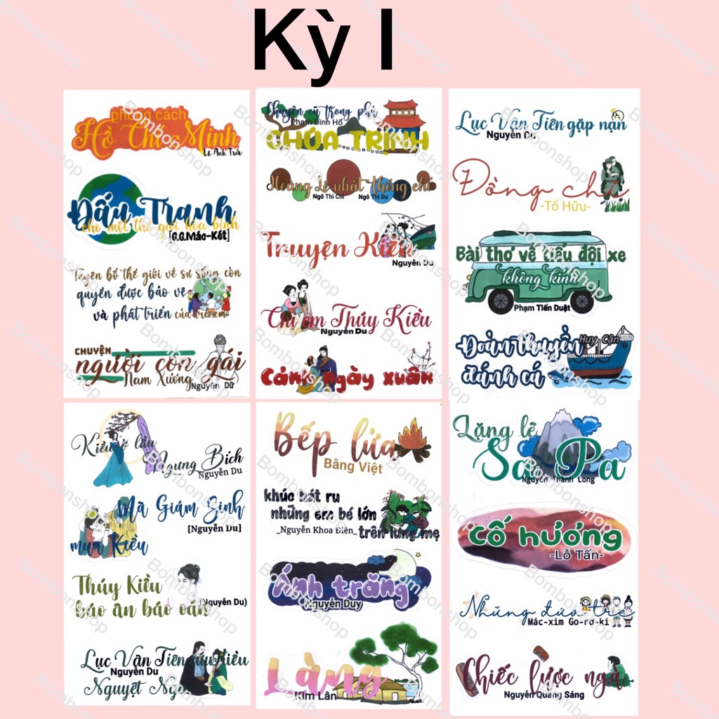 Sticker ngữ văn lớp 9, tiêu đề văn học 9 nhãn dán ham học.