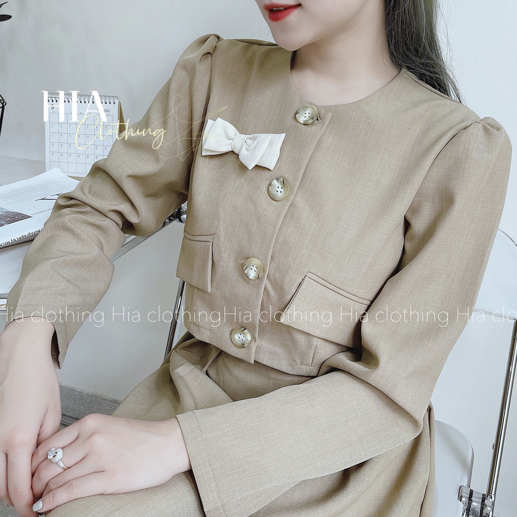 Set Áo Váy Dài Tay Có Nơ |Thiết Kế Độc Quyền| Đi Làm, Đi Chơi, Đi Sự Kiện HIA Clothing S324