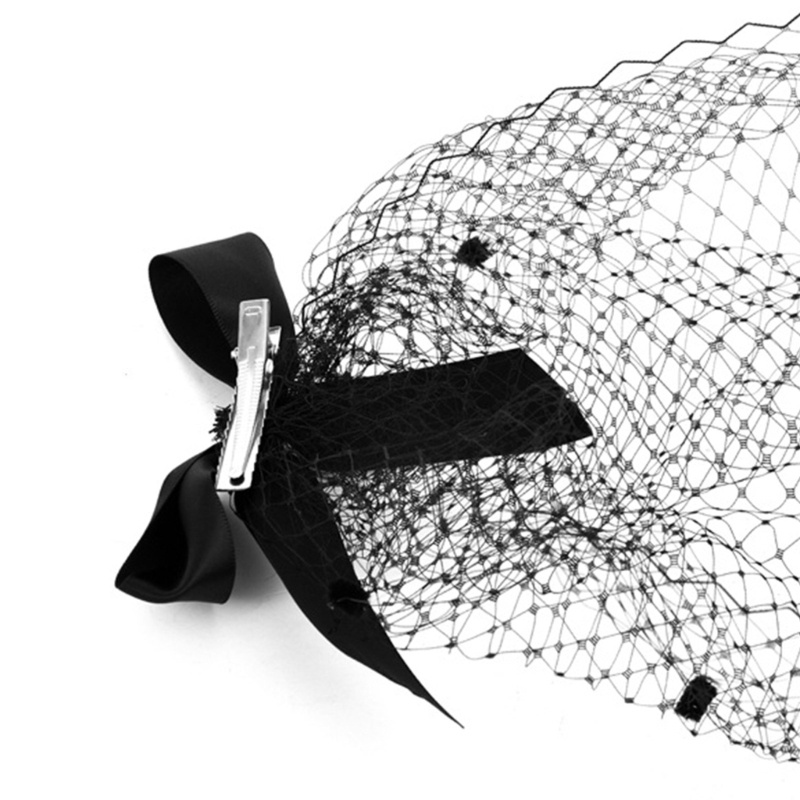 Kẹp Tóc Vải Lưới Satin Màu Đen Đính Nơ Phối Ren Xinh Xắn Cho Nữ