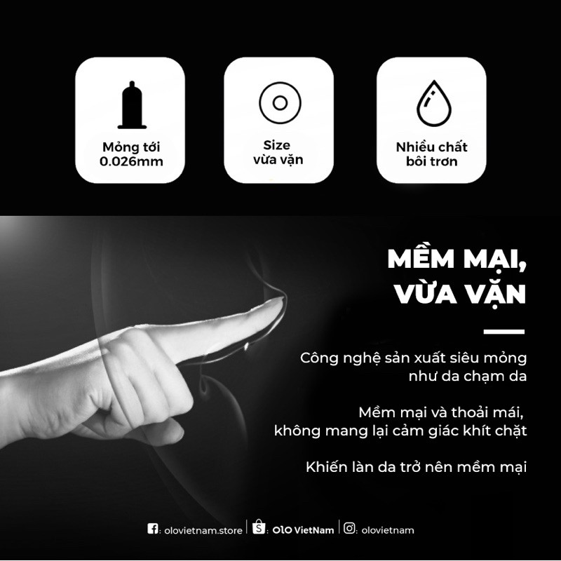 Bao cao su OLO Zero One đen siêu mỏng 0.01mm nhiều gel bôi trơn HA