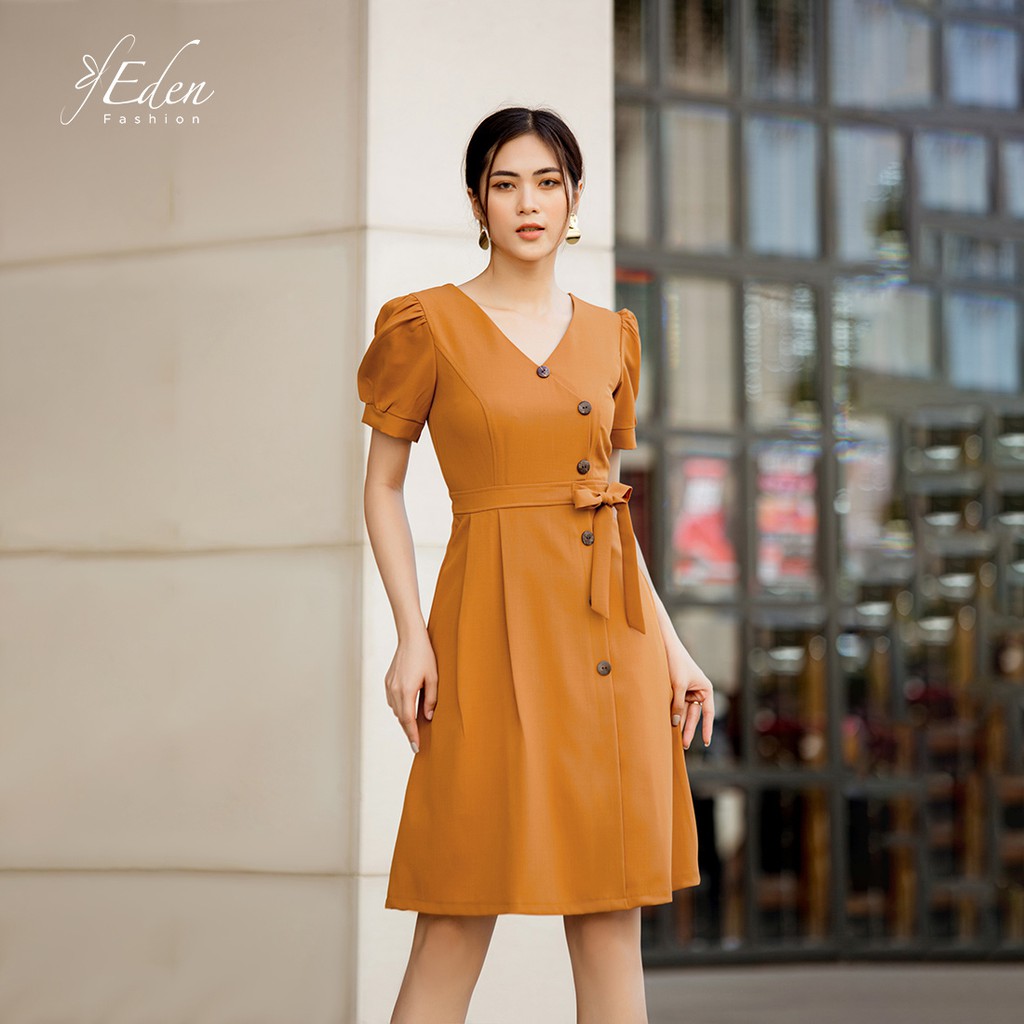 Váy đầm nữ thời trang Eden cổ tim phối nút - D421 | BigBuy360 - bigbuy360.vn