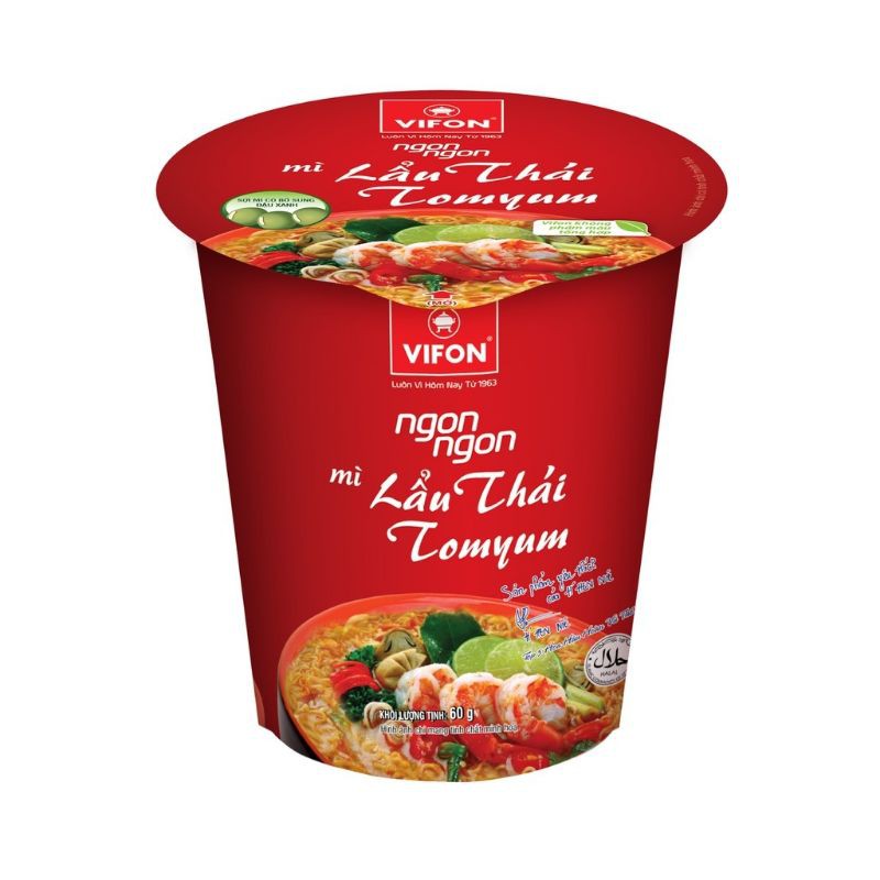 Mì Ly Ngon Ngon Lẩu Thái Tomyum 60g/ly Vifon [Thùng 24 Ly]