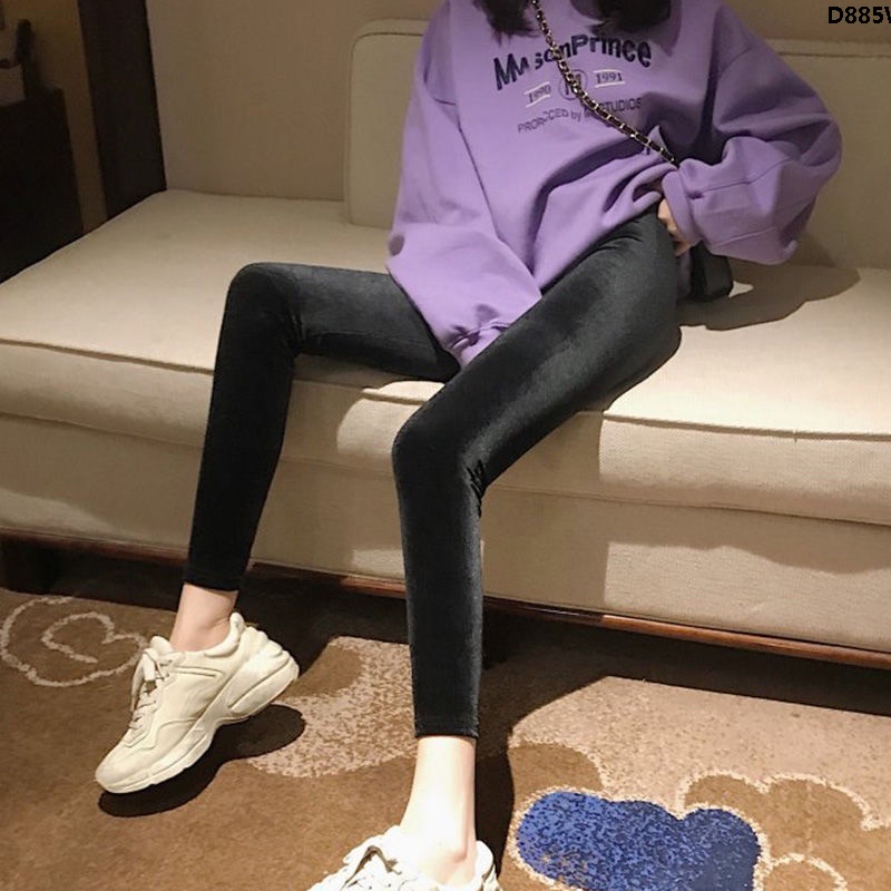 Quần Legging Nhung Đen Siêu Mỏng Co Giãn Thời Trang Xuân Thu Cho Nữ