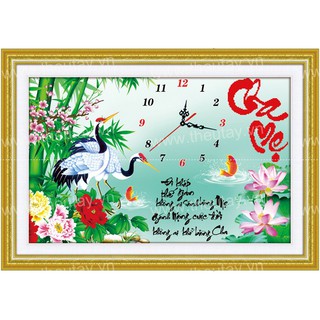 tranh đính đá đông hồ thư pháp cha mẹ kt 75x50cm