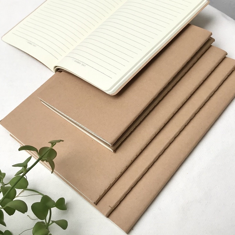 Sổ tay bìa nâu, bìa giấy kraft, sổ phong cách muji ô vuông, trơn, kẻ ngang khổ A5, B5 40 tờ cổ điển, vintage