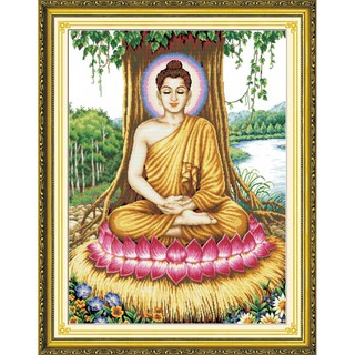 Tranh Thêu Chữ Thập PHẬT THÍCH CA NGỒI GỐC BỒ ĐỀ (R262) 85x111cm Chưa Thêu