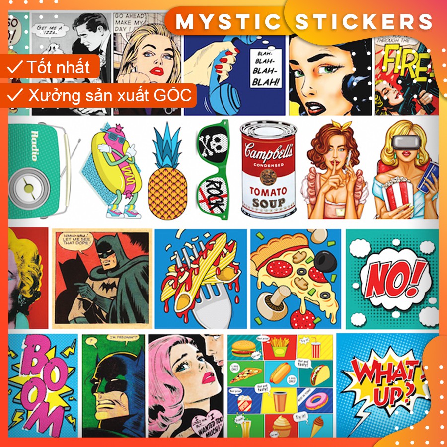 [RETRO COMIC] 122 Sticker chống nước/dán laptop mũ bảo hiểm vali...