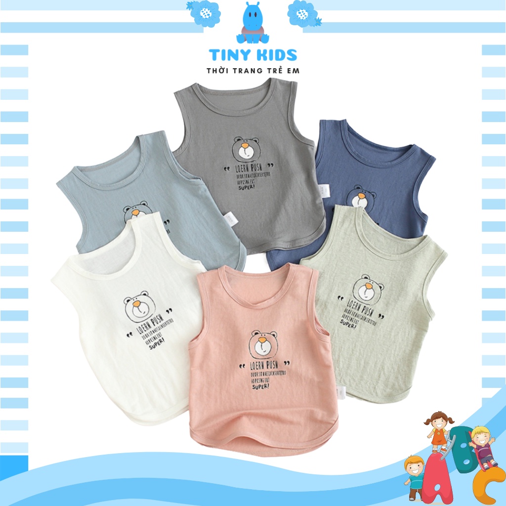 Áo thun trẻ em cộc tay xuất xịn , áo phông bé trai hình gấu Tiny Kids cho bé từ 6-28kg