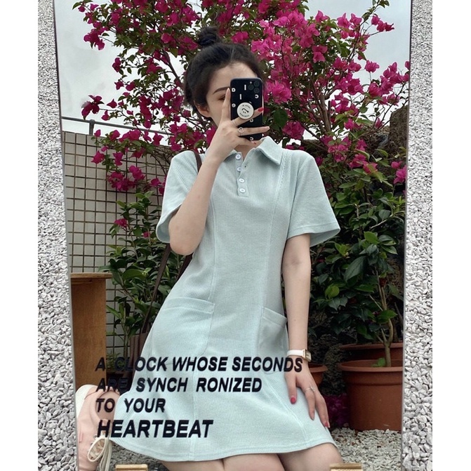 Váy, đầm polo trơn cổ sơ mi tay ngắn màu pastel