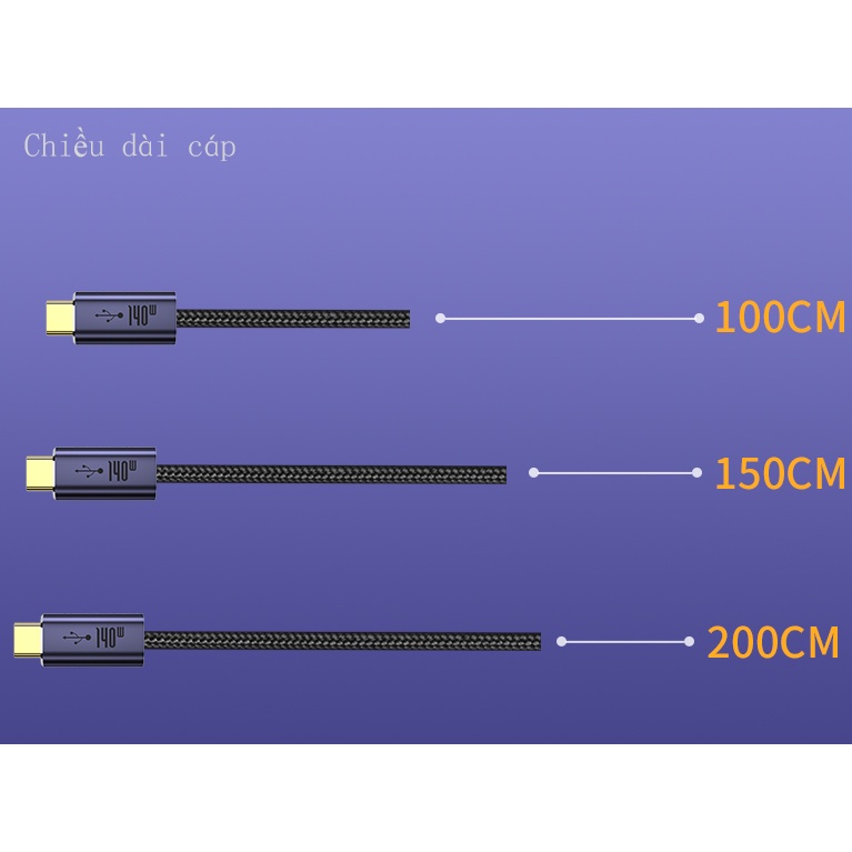 Cáp sạc type-c PD 140w, 240w dây nilon chắc chắn hỗ trợ PD 3.1 dài 1m/ 2m cho AIr/ Pro- Hồ Phạm