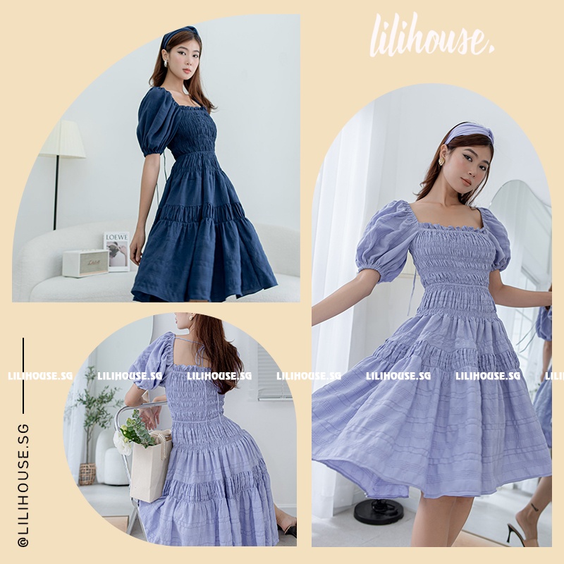Váy babydoll cổ vuông Mossy Dress thiết kế tay ngắn cổ vuông vải dày dặn form chuẩn - Đầm Tiểu thư dập li dự tiệc