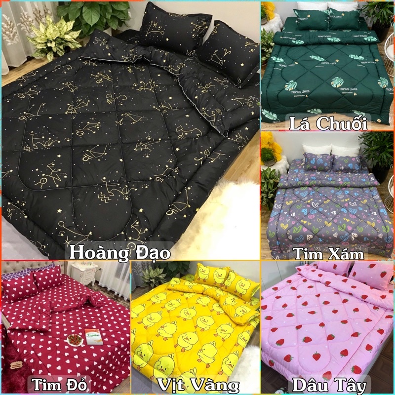 Trọn bộ 5 món ga gối chăn phao poly cotton có ruột bông dày loại 1 ( nhắn chọn mẫu )