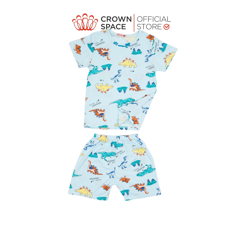 Bộ Mặc Nhà CrownSpace Cao Cấp Cho Bé Trai Hình Khủng Long Xanh CKBS2920720 – Cotton Thoáng Mát, Mềm Mại - Size 15-30 Kg