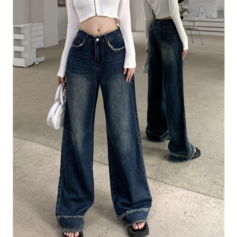 Quần Jean Dài Lưng Cao Dáng Rộng Thời Trang Cá Tính Trẻ Trung