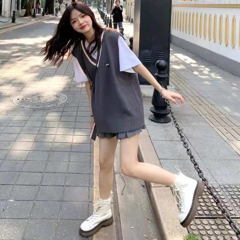 Gile Len Học Sinh | Áo Gile Len cổ V viền trắng mềm mịn Hot trend Ulzzang phong cách Hàn quốc
