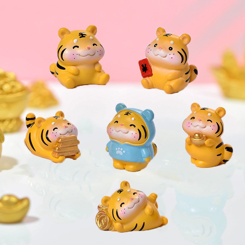 6 cái Tượng hổ nhỏ, 2022 Zodiac Phim hoạt hình Con hổ Nhựa thu nhỏ Tết Nguyên đán May mắn Dễ thương Động vật Phong cảnh Đồ trang trí Vườn cổ tích Bonsai Hình con hổ Có ý nghĩa ban phước Trang trí nhà nhỏ