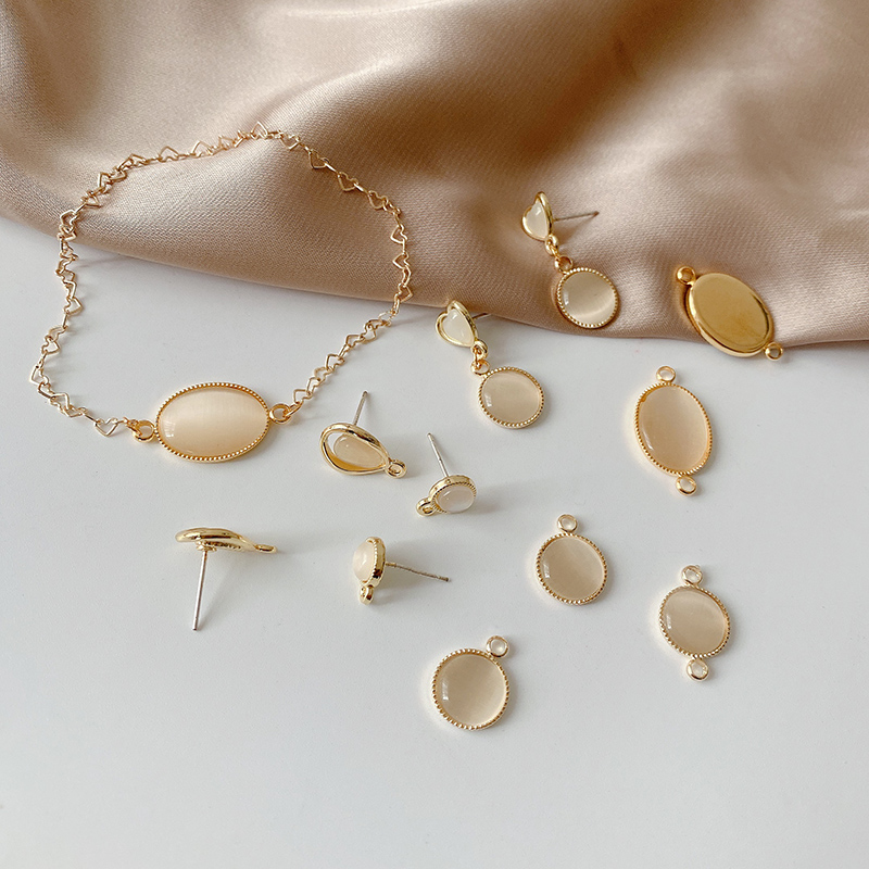 Bông Tai Hình Tròn Đính Đá Opal 14K Phong Cách Retro Nhật Bản diy