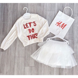 Set bé gái áo in chũe đỏ kèm chân váy ren