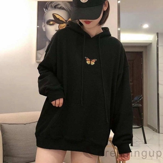 Áo Hoodie Nữ Thêu Hình Bướm Có Túi Phía Trước