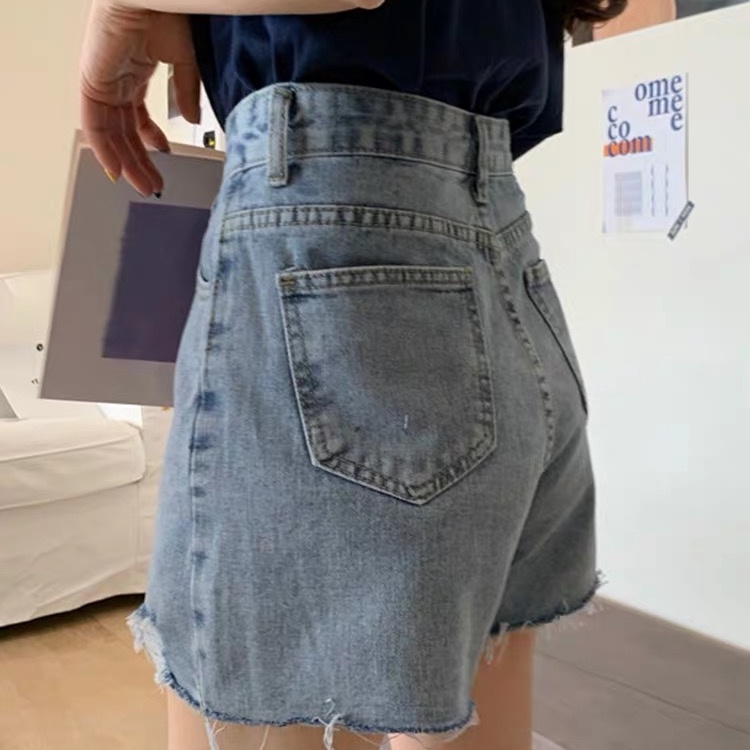 Quần Short Denim Lưng Cao Màu Xanh Nhạt Thời Trang Mùa Hè Hàn Quốc Cho Nữ