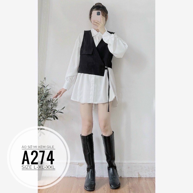 BIGSIZE Áo sơ mi kèm gile A274 | BigBuy360 - bigbuy360.vn