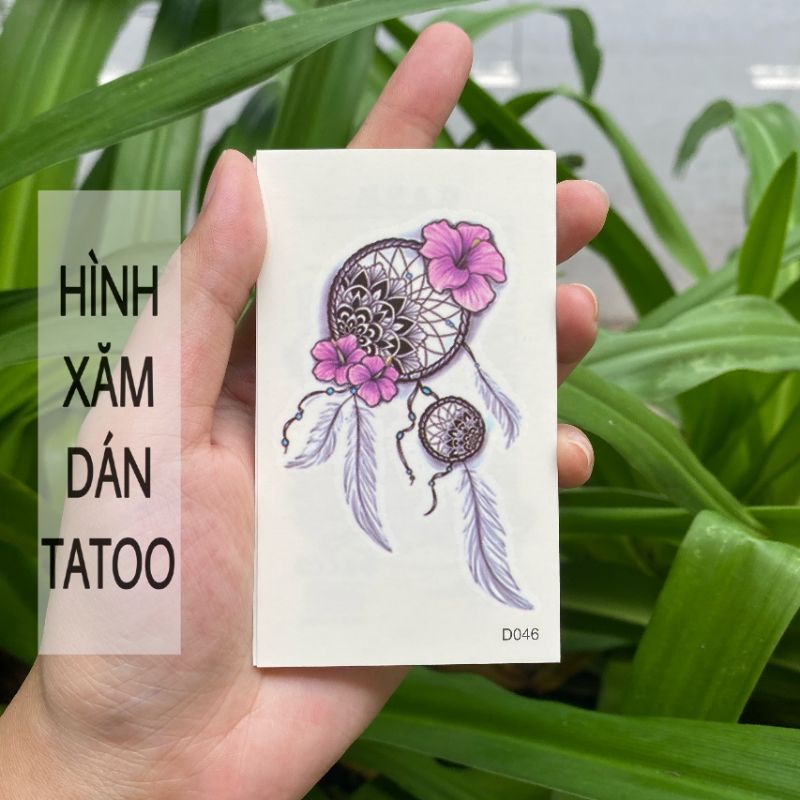 Hình xăm dreamcatcher lông vũ, hoa dâm bụt d46 size nhỏ &lt; 10x6cm. Boss tatoo xăm dán tạm thời