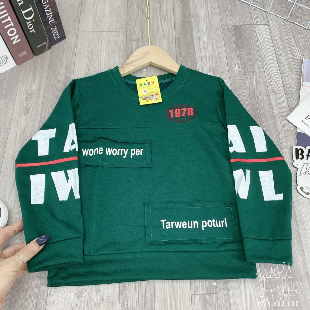 Áo thun nỉ - Áo sweater bé trai &quot;WORRY&quot; 14-45kg (4-14 tuổi). Thoải mái - ấm áp. Hàng may kỹ. B43