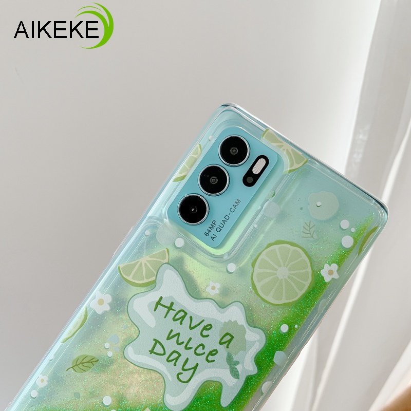 Ốp điện thoại kim tuyến nước họa tiết quả đào/chanh cho OPPO Reno 6 5 4 3 Pro SE 5G R17 R15X K1 R11 R11S R15 F11 Pro