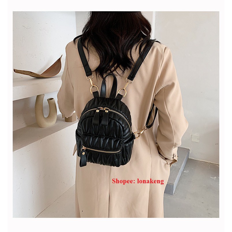 Ba Lo Nữ 💝FREESHIP💝Balo thời trang nữ nhỏ gọn tiện lợi mang đi chơi du lịch siêu ngầu - Balo nữ size 20 họa tiết kẻ trám