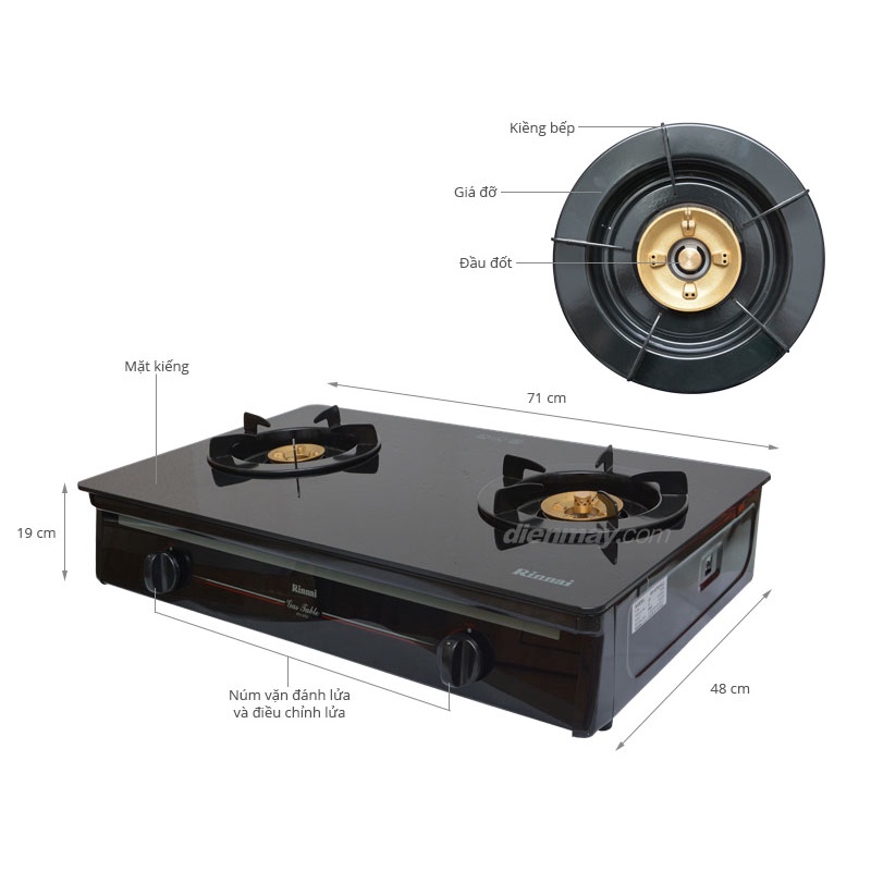 Bếp ga đôi Rinnai RV-970 - Ngọn lửa xanh - Tiết kiệm ga - Hàng chính hãng