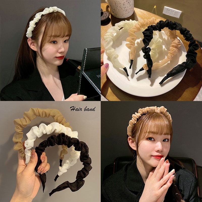 Băng Đô Vải Màu Trơn Xếp Ly Đơn Giản Thời Trang Hàn Quốc