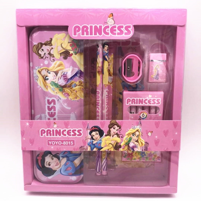 Set đồ dùng học tập 7 món , hộp bút thước kẻ bút màu bút chì cho bé Người nhện Elsa Mickey Pony
