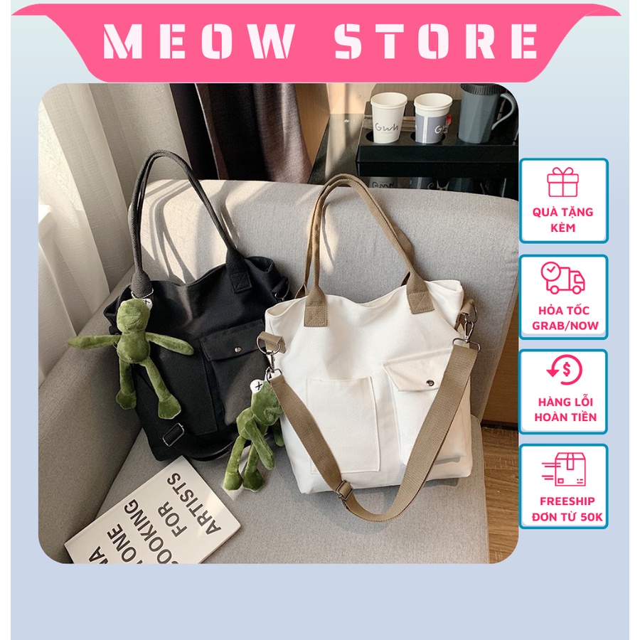 Túi vải tote nữ, túi canvas xách tay học sinh sinh viên phong cách Hàn Quốc MEOW STORE TX01