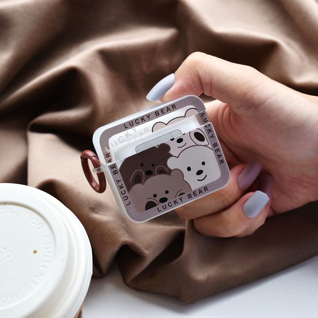 Vỏ Bảo Vệ Hộp Sạc Tai Nghe Airpods 1 2 pro 3 2021 gen3 Bluetooth Bằng Silicon Tpu Vuông Họa Tiết Gấu Hoạt Hình Chống Sốc