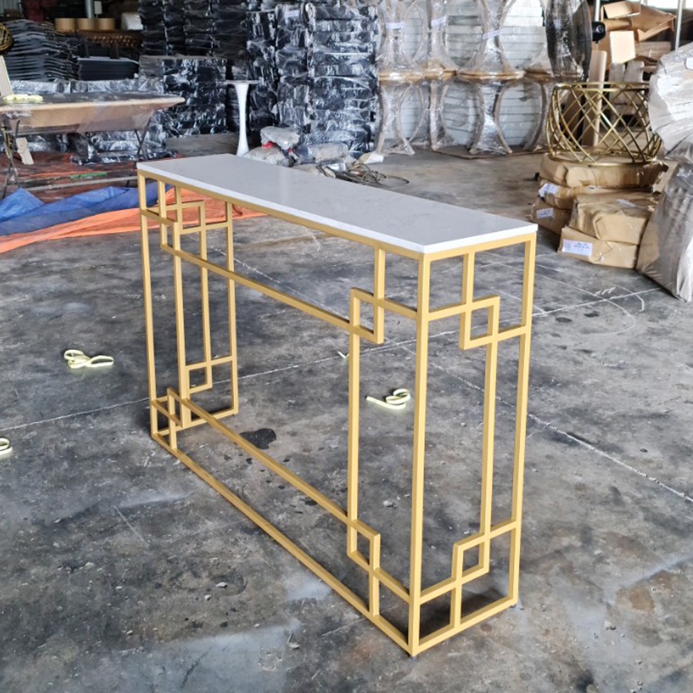 Bàn console trang trí phòng khách hiện đại IBIE AK005 khung sắt sơn tĩnh điện, mặt đá vân mây, tùy chọn màu sắc