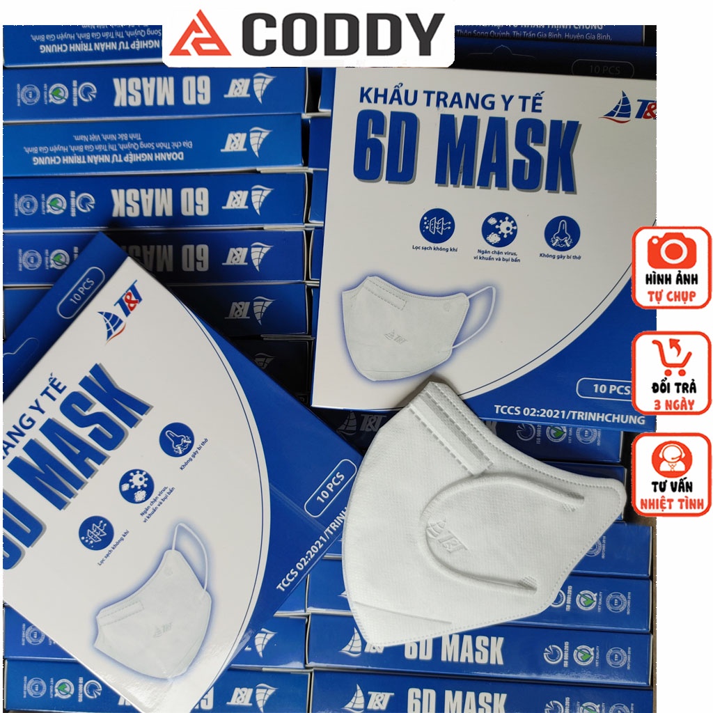 Set 50 chiếc khẩu trang y tế 6D MASK vải không dệt SMS Plus 3+, khẩu trang kháng khuẩn chính hãng T&amp;T MASK