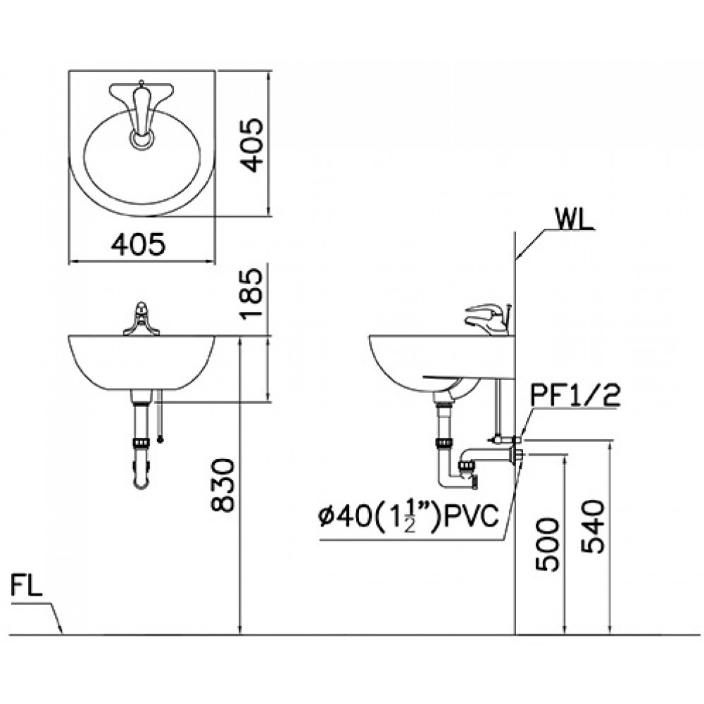 Chậu Lavabo treo tường Caesar L2140 (405x405x185mm)