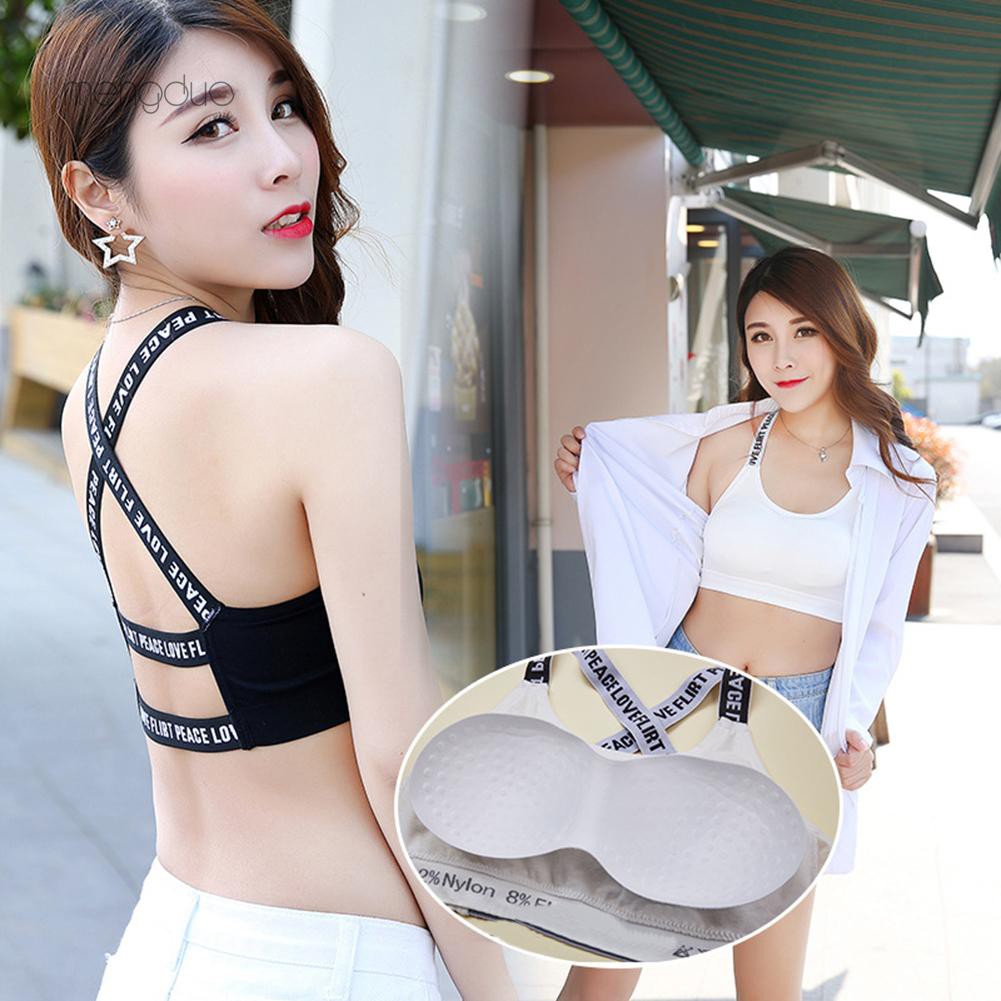 Kẹp Tóc Cali Cali☆Áo Ngực Thể Thao Dây Chéo Lưng In Chữ