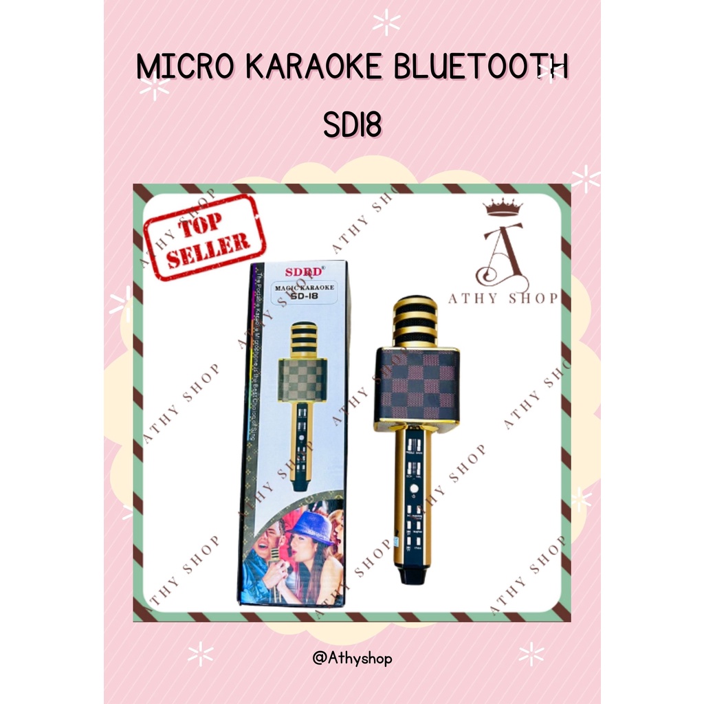 MIC KARAOKE BLUETOOTH SD-18 kết nối không dây sang trọng âm thanh hay không bị rè chống hú và có hiệu ứng vỗ tay, cười