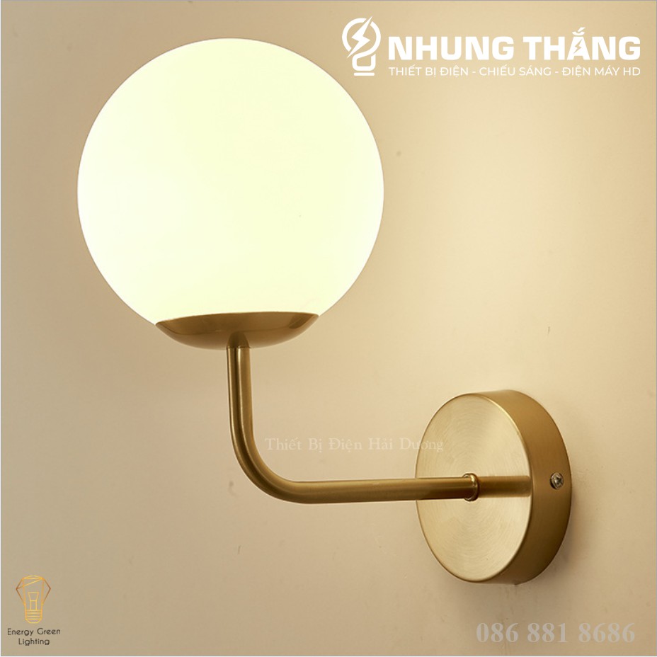 Đèn Treo Tường Mặt Trăng 6101 Thân Vàng - Chao Thủy Tinh - Kiểu Dáng Sang Trọng - Tặng kèm Bóng Led - Bảo Hành 12 Tháng