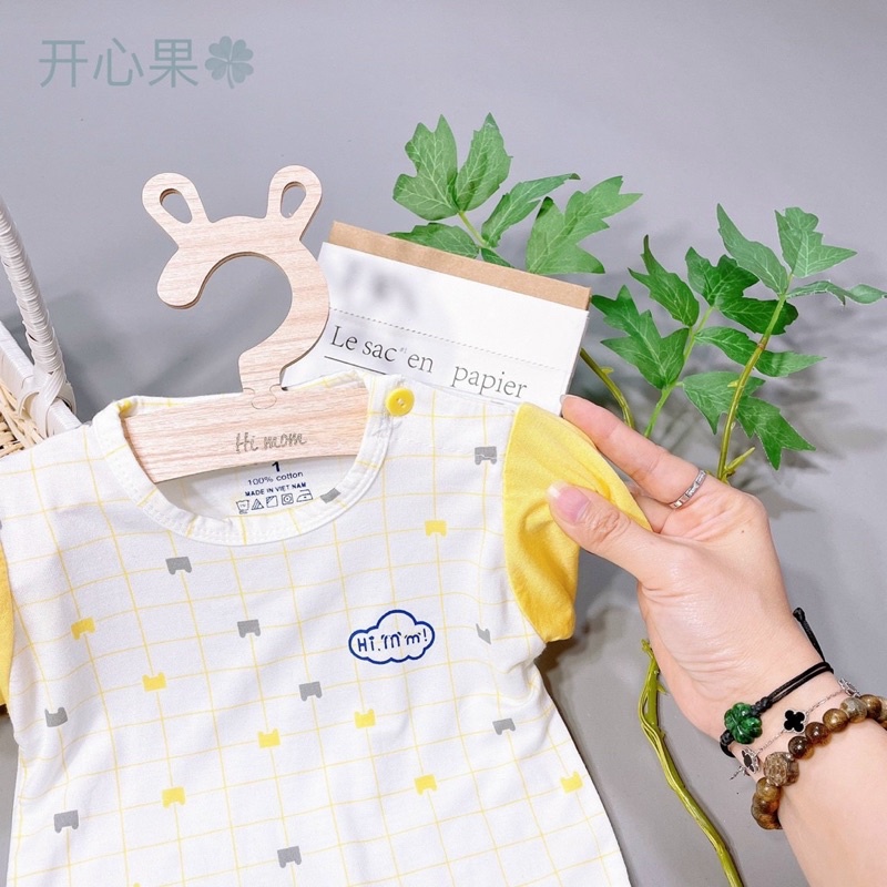 Bộ quần áo cộc tay mùa hè cổ chui cúc vai vải thun lạnh mỏng mát Hi Mom bé trai bé gái 5-14kg