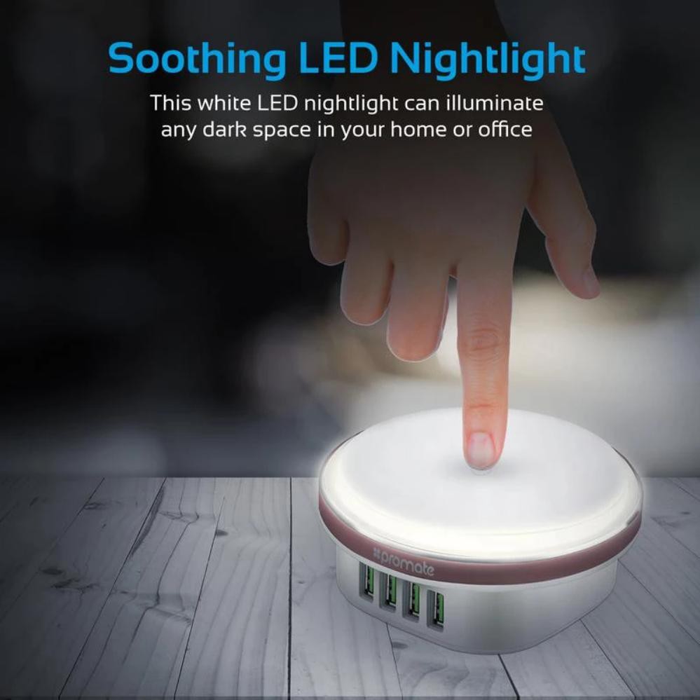 Cốc Sạc Điện Thoại Promate Charglite-4.US Kiêm Đèn Ngủ - Chính hãng