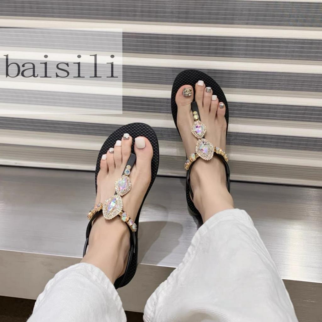 SANDAL BỆT BAISILI - GIÀY ĐẾ BẰNG QUAI KẸP ĐÍNH ĐÁ XOÀN PHONG CÁCH THỜI TRANG HIỆN ĐẠI BS230509