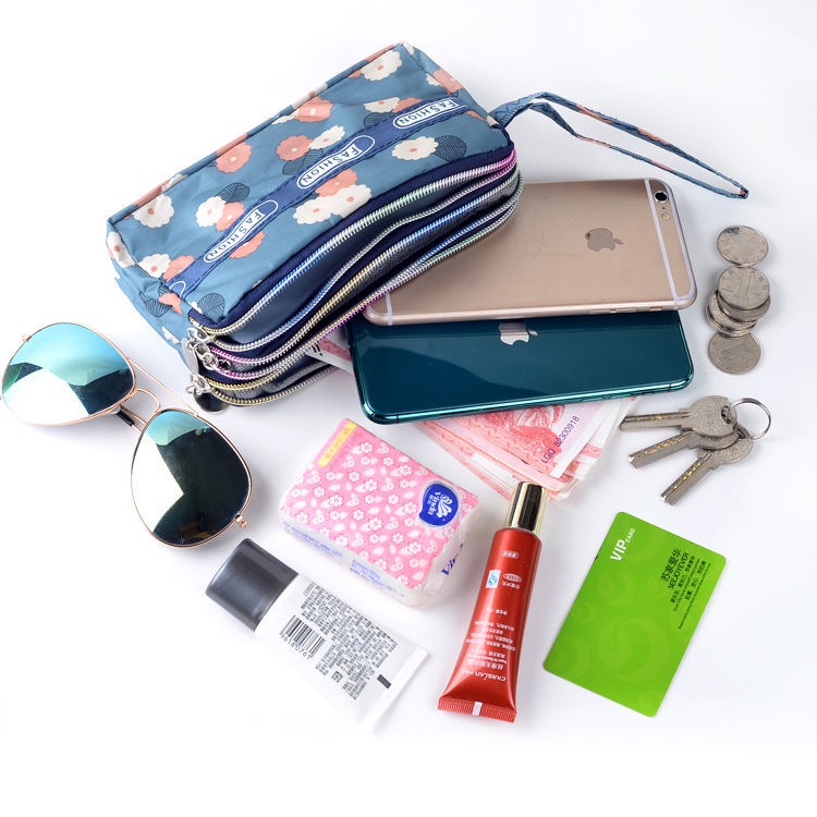 Túi vải cầm tay có khóa kéo in họa tiết dễ thương tiện lợi